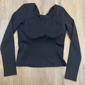 Black Ribbed Twist Back Long Sleeve Top Women's Fitted Casual Fashion